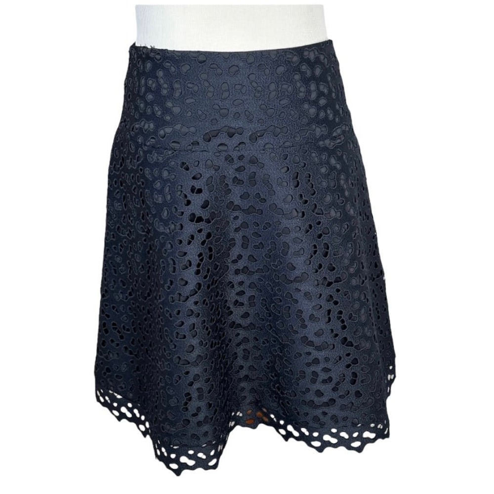 REISS Mallory Lace A-Line Skirt Size 6 Night Navy Blue Knee Length Pockets